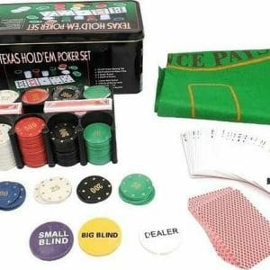 Σετ 200 Αριθμημένες Μάρκες Poker 20mm σε Μεταλλικό Κουτί με 2 Τράπουλες και Τσόχα AT500519