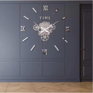 3D Ρολόι Τοίχου Αυτοκόλλητο Πλαστικό Ασημί ZH173710
