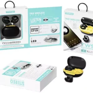 Treqa BT-37 Earbud Bluetooth Handsfree Ακουστικά με Θήκη Φόρτισης Μαύρο