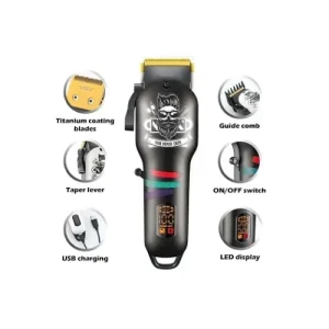 Επαγγελματική Επαναφορτιζόμενη Κουρευτική Μηχανή Μαύρη