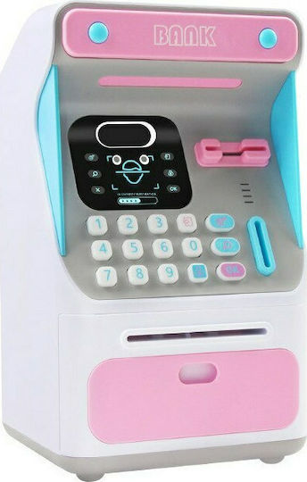 Παιδικός Κουμπαράς Πλαστικός Mini Atm Money Bank Ροζ 16x14x26.5cm