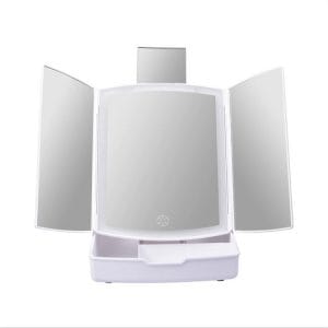 Καθρέπτης Μακιγιάζ Επιτραπέζιος Τριπλός Καθρέφτης 5x Μεγέθυνσης με Φωτισμό LED και Αποθηκευτικό Χώρο με Φως Λευκός