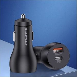 Awei Φορτιστής Αυτοκινήτου C-822 18W 3A Γρήγορης Φόρτισης με Θύρες: 1xUSB 1xType-C Μαύρος