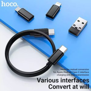 Hoco Regular USB to Lightning / Type-C / micro USB Cable 3A Μαύρο 0.28m (U114)