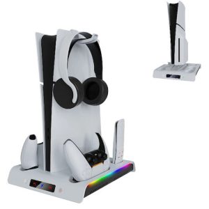 Βάση Ψύξης Διπλός Φορτιστής Λαβή Φώτα Rgb Εξαρτήματα Κονσόλας Παιχνιδιών Ps5 Slim