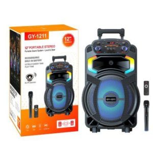 Ασύρματο ηχείο Karaoke Partybox Bluetooth με ροδάκια, ηχείο subwoofer 40W 12″ με ασύρματο μικρόφωνο, τηλεχειριστήριο και πολύχρωμο φωτισμό GY-1201