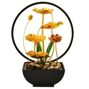 Διακοσμητικό Συντριβάνι Feng Shui με Χρυσά Λουλούδια Λωτού 3 επιπέδων & Φωτιστικό 30x18x38 cm LED ZG72791/l-24