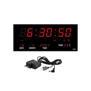 Ψηφιακό Ρολόι Τοίχου Μεγάλη Οθόνη Led Μαύρο Κόκκινο Ώρα Μέρα Θερμοκρασία Ημερομηνία Ξυπνητήρι 3615
