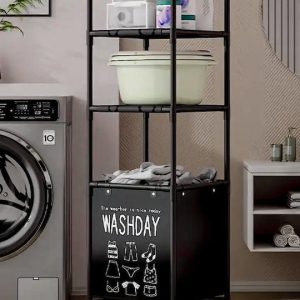 Επιδαπέδια Ραφιέρα Μπάνιου Μεταλλική με 3 Ράφια και καλάθια απλύτων YH6905-3