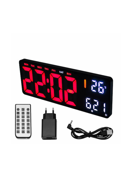 Ψηφιακό LED Ρολόι 35 x 3.2 x 13cm, Ξυπνητήρι, Θερμόμετρο, Συγχρονισμό Bluetooth και Τηλεχειριστήριο με Διπλό Φωτισμό Κόκκινο-Λευκό 16961-3628