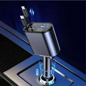 Φορτιστής Αναπτήρα Αυτοκινήτου 4-σε-1/120w με Ανασυρόμενα Καλώδια, Θύρες USB-A & USB-C