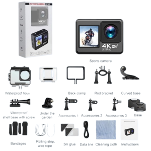 Μίνι κάμερα δράσης διπλής οθόνης 4K/30FPS 20MP με αδιάβροχη θήκη HL18668-247/l-34