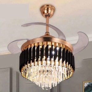 Κρυστάλλινος πολυέλαιος με ανεμιστήρα οροφής για εσωτερικούς χώρους 42″ και τηλεχειριστήριο 72w FAN-Y001 χρυσό μαύρο