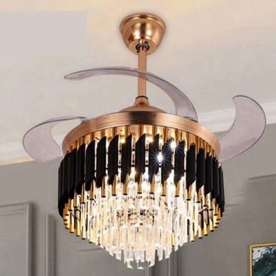 Κρυστάλλινος πολυέλαιος με ανεμιστήρα οροφής για εσωτερικούς χώρους 42″ και τηλεχειριστήριο 72w FAN-Y001 χρυσό μαύρο
