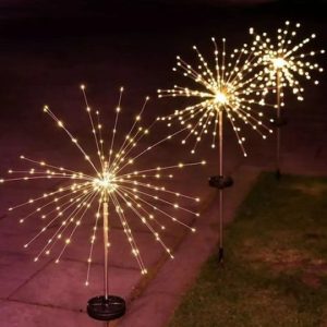 Σετ ηλιακά φωτάκια led πυροτεχνήματα 150led 2τμχ με πασσάλους 70cm 150L θερμο λευκό