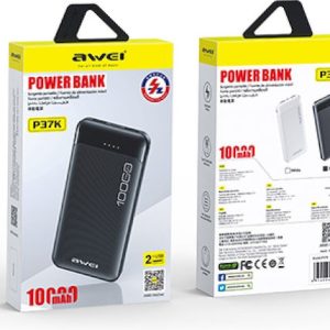 Power Bank 10000mAh με 2 Θύρες USB-A και Θύρα USB-C Μαύρο Awei P37K