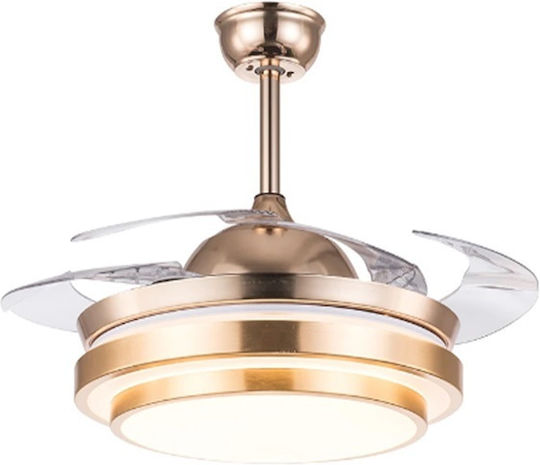 Πτυσσόμενος ανεμιστήρας με μοντέρνο φωτισμό οροφής 42″ και τηλεχειριστήριο 72w FAN-Y006 χρυσό