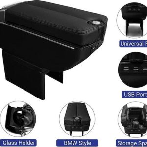 Κονσόλα Χειρόφρενου με 7 Θύρες USB ποτηροθήκη, Αποθηκευτικό Χώρο και τασάκι HW-0361 Μαύρο με κόκκινη ραφή