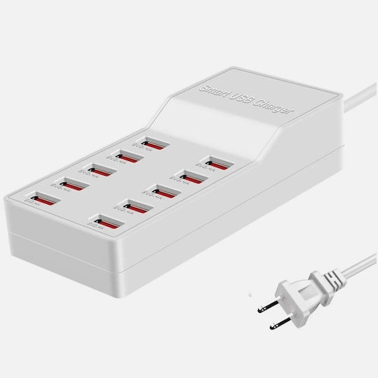 Βάση Φόρτισης με 10 Θύρες USB-A 50W σε Λευκό χρώμα (A-017)