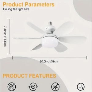 Ανεμιστήρας Οροφής E27 52cm με Φως 30W, χρονοδιακόπτη και τηλεχειρισμό με 6 αποσπώμενες λεπίδες ZJD-001 Λευκός