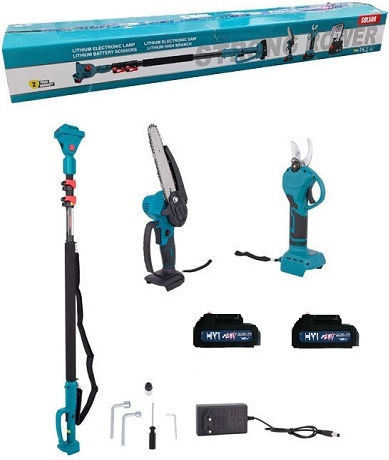 Σετ Αλυσοπρίονο και Ψαλίδι Κλαδέματος Με τηλεσκοπικό κοντάρι με 2 Μπαταρίες 88V 15376-29