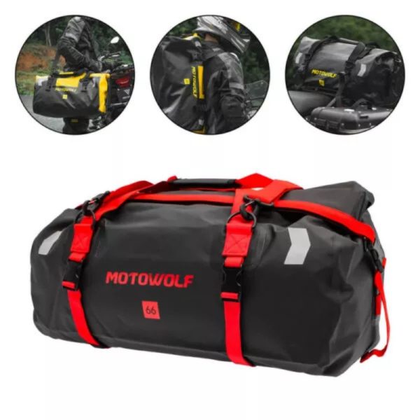 Στεγανός Σάκος 66L Ουράς Μοτοσυκλέτας Motowolf Μαύρο με κόκκινους ιμάντες