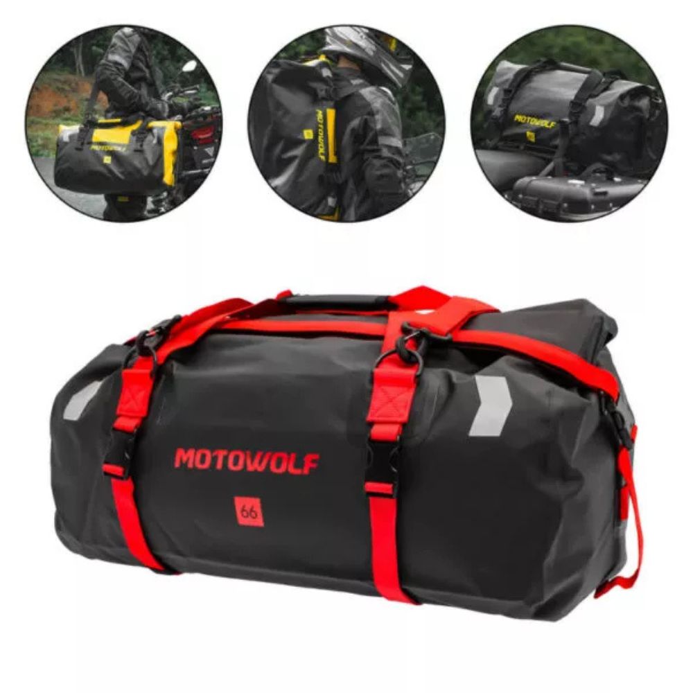 Στεγανός Σάκος 66L Ουράς Μοτοσυκλέτας Motowolf Μαύρο με κόκκινους ιμάντες