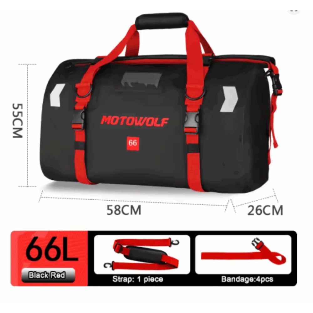 Στεγανός Σάκος 66L Ουράς Μοτοσυκλέτας Motowolf Μαύρο με κόκκινους ιμάντες