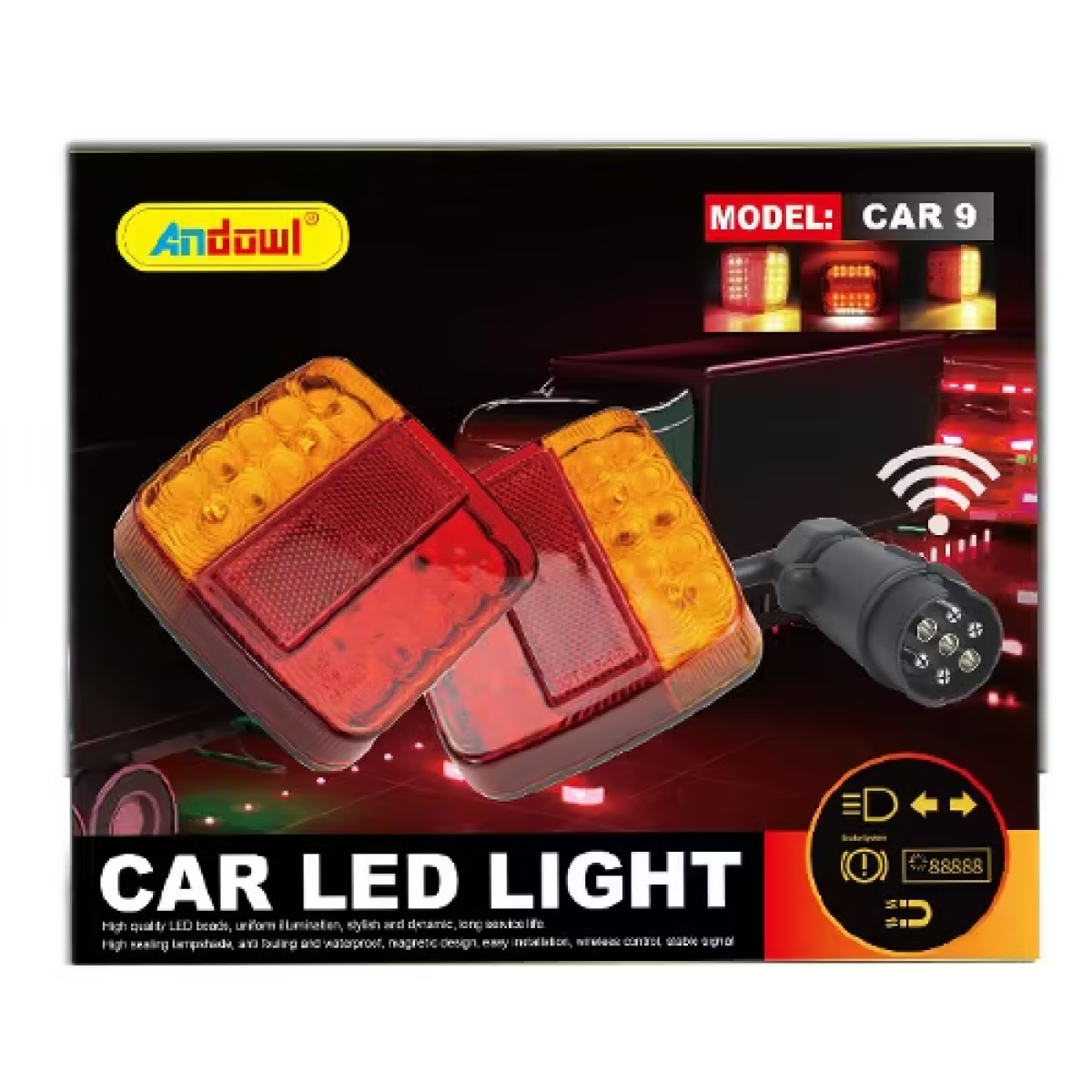 Andowl CAR9 Σετ Ασύρματα Μαγνητικά LED Stop & Φλας Για Φορτηγά Και Τρέιλερ