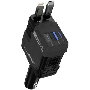 Φορτιστής Αυτοκινήτου με Πτυσσόμενα Καλώδια Lightning & Type-C 120W Andowl Q-C799