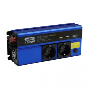 Andowl QY-7012 Inverter Αυτοκινήτου 1500W – Έξυπνος Μετατροπέας Ρεύματος με 2 Πρίζες Σούκο, 2 Θύρες USB και 2 Πρίζες Αυτοκινήτου