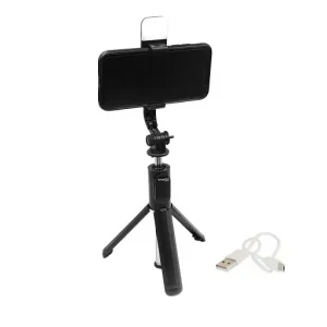 Selfie Stick με Τρίποδο, Τηλεχειριστήριο Bluetooth και Led Φως Treqa Selfie-04 Μαύρο