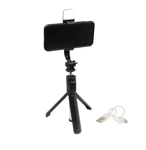 Selfie Stick με Τρίποδο, Τηλεχειριστήριο Bluetooth και Led Φως Treqa Selfie-04 Μαύρο