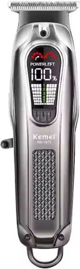 Kemei Επαγγελματική Επαναφορτιζόμενη Κουρευτική Μηχανή Ασημί KM-1675